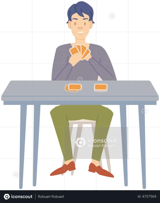 Man playing game with cards in his hand  Illustration
