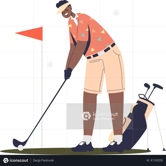 Man playing golf and hitting ball  Illustration