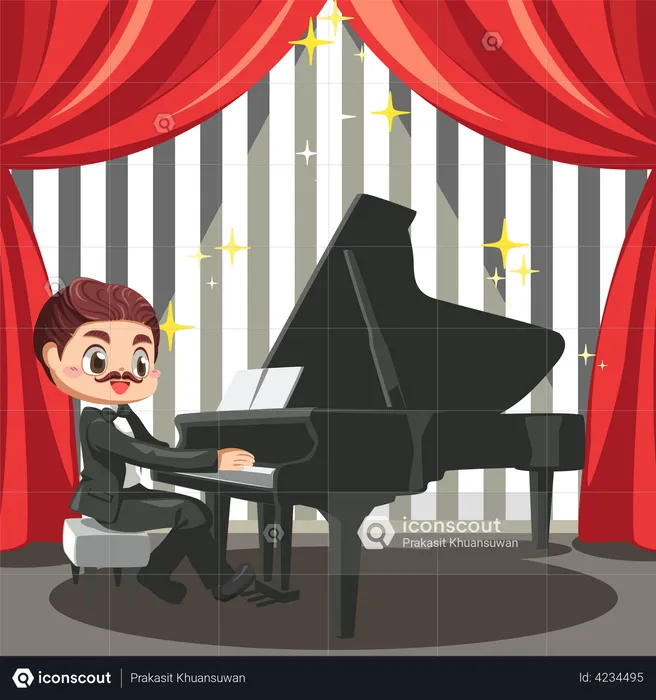 Man Playing Grand Piano  Illustration