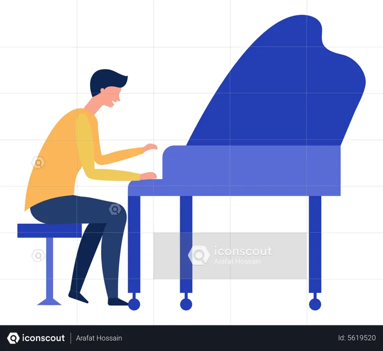 Man playing grand piano  Illustration