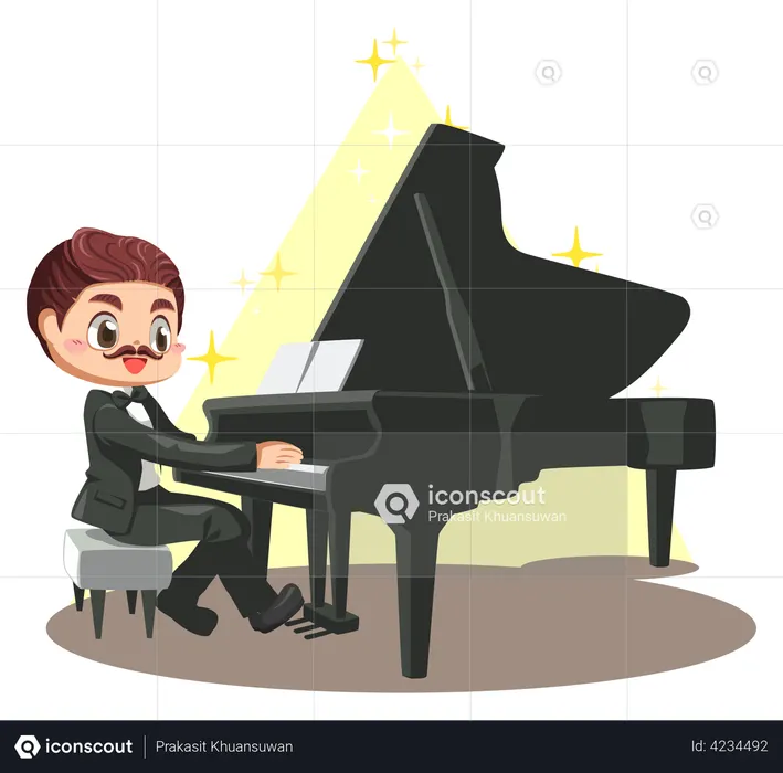 Man Playing Grand Piano  Illustration