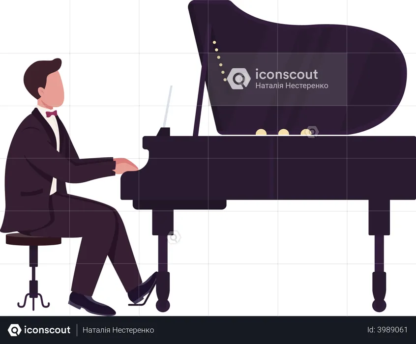 Man playing grand piano  Illustration