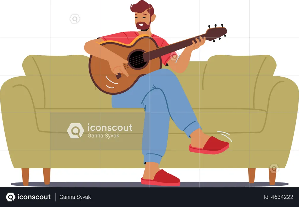 Man Playing Guitar at Home  Illustration