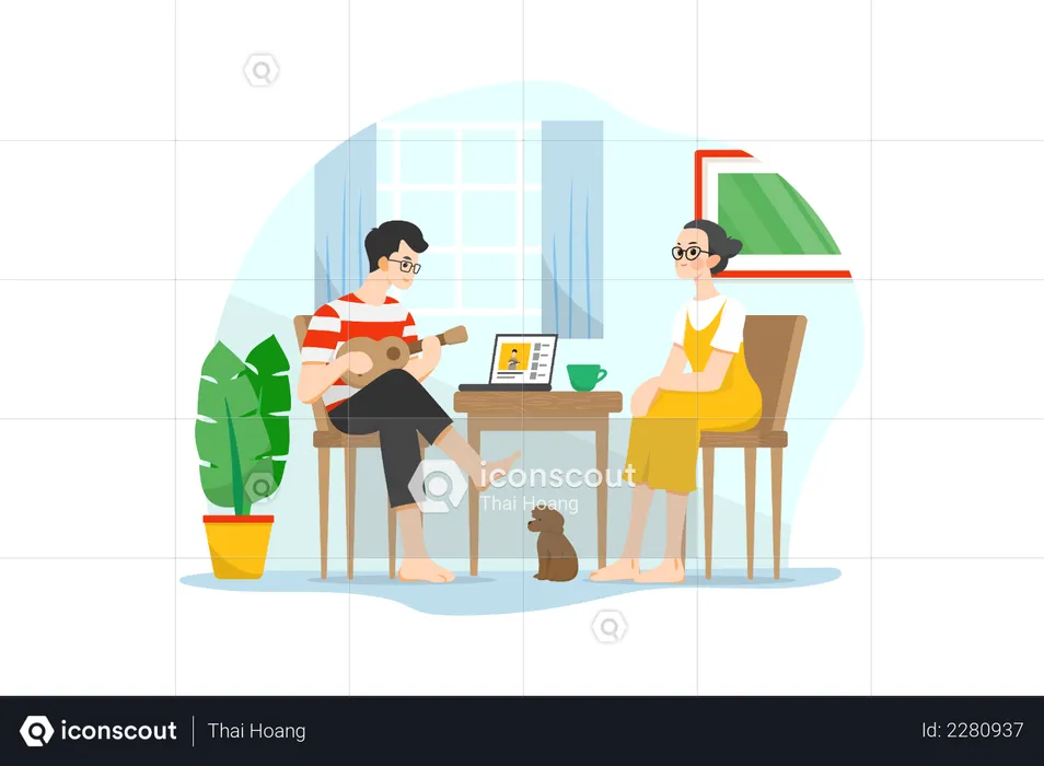 Man playing guitar during lockdown  Illustration