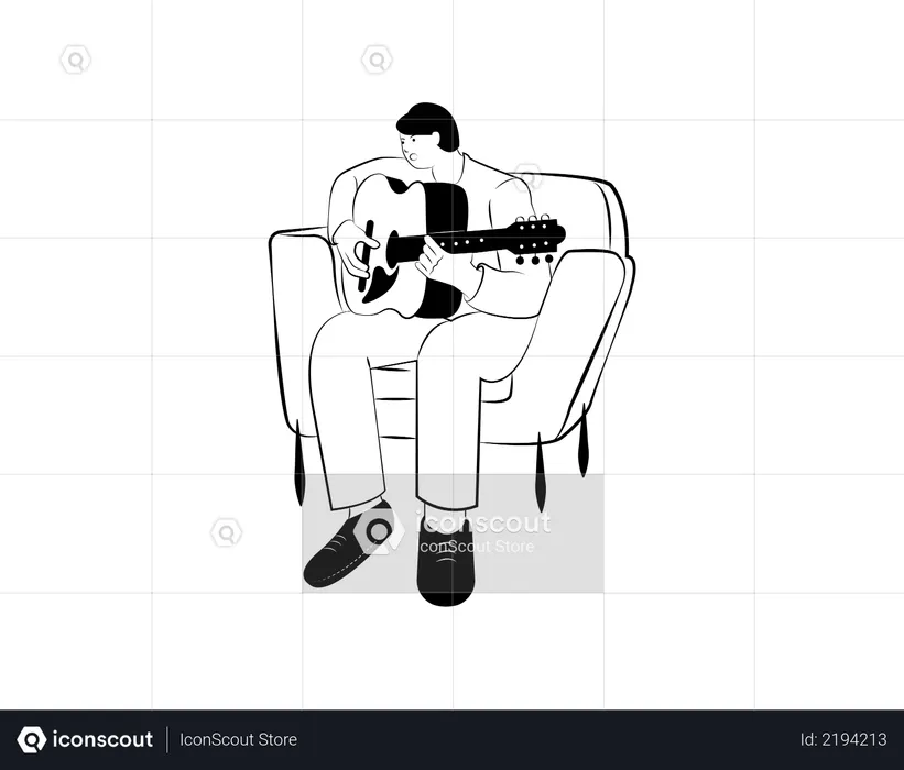 Man playing guitar on sofa  Illustration