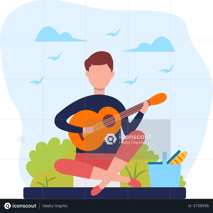 Man playing guitar outdoor  Illustration