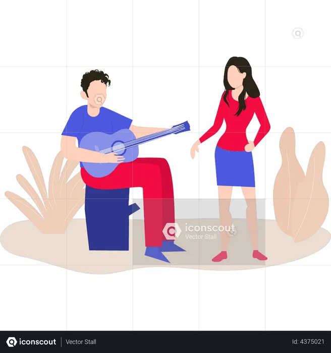Man playing guitar while girl enjoying the music  Illustration
