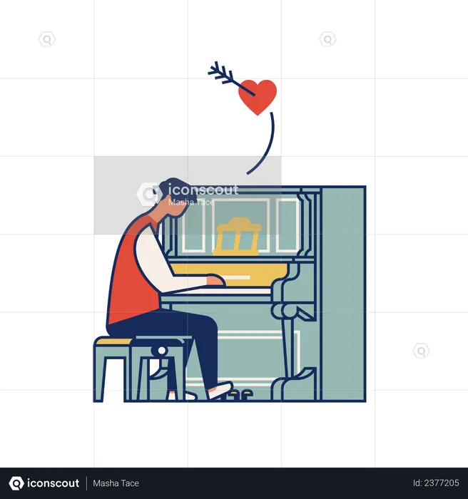 Man playing love song on piano  Illustration