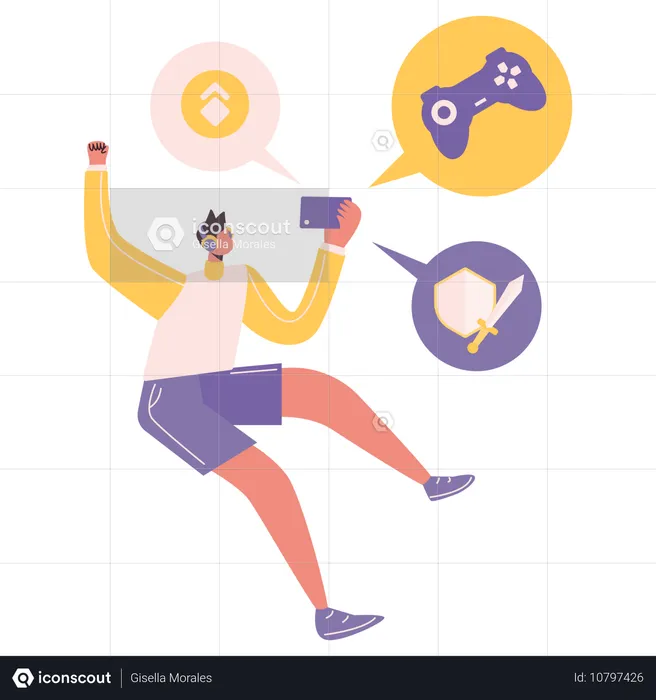 Man playing mobile games  Illustration