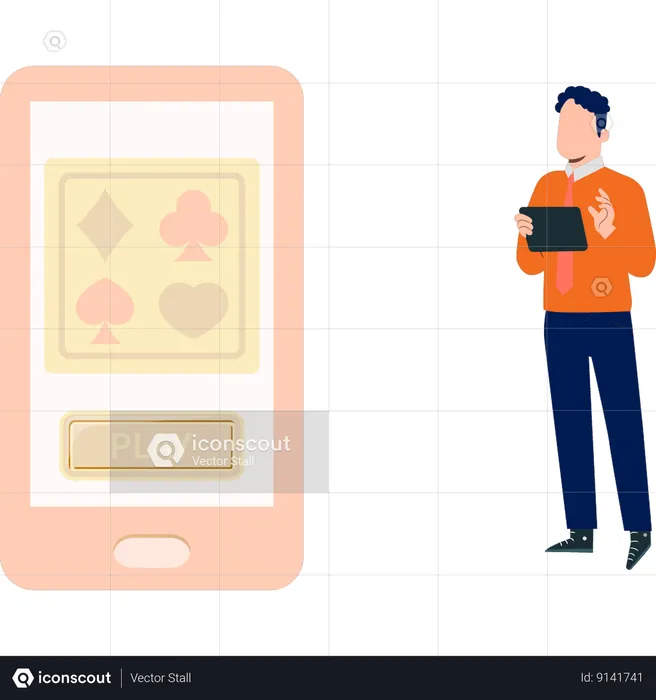 Man playing online gambling on mobile phone  Illustration