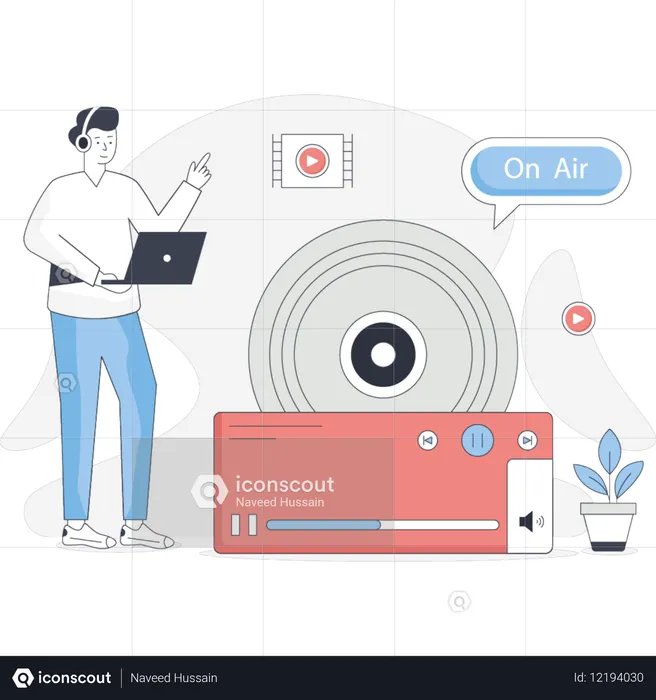 Man  playing online music  Illustration