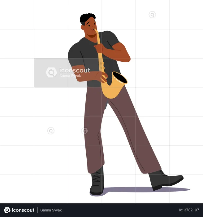Man Playing Saxophone At A Concert  Illustration