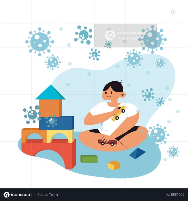 Man playing toys at home  Illustration