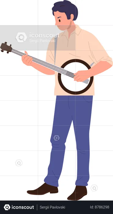 Man playing traditional banjo guitar  Illustration