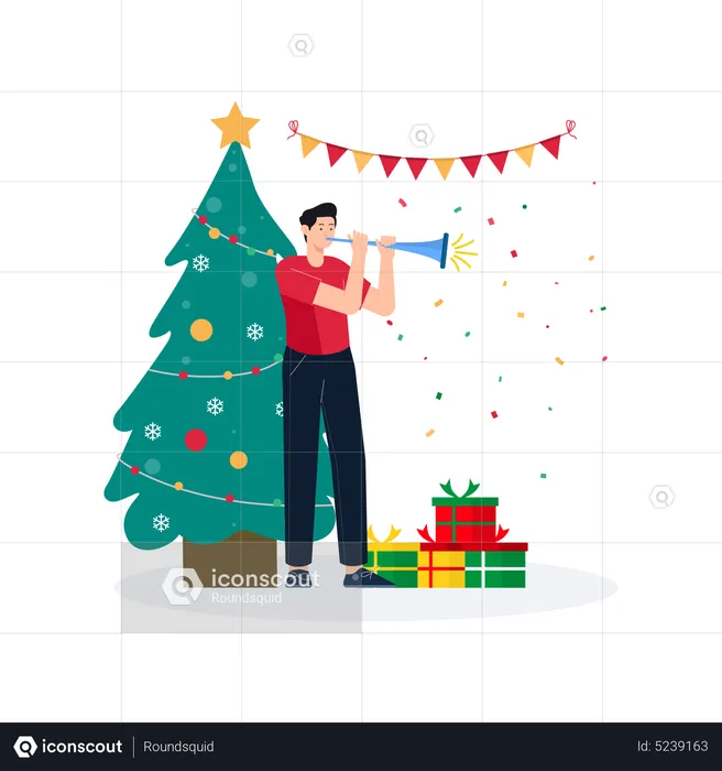 Man playing trumpet on Christmas  Illustration