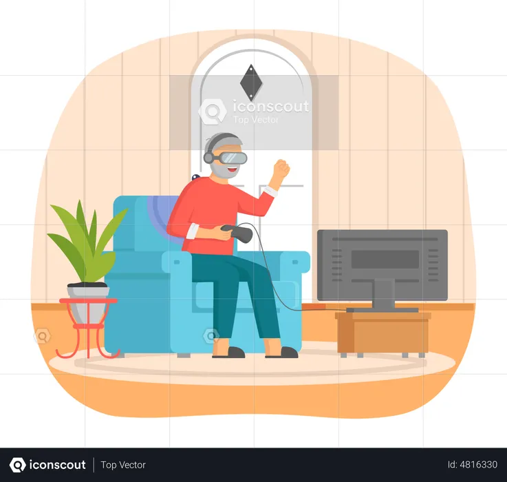 Man playing video game in VR  Illustration