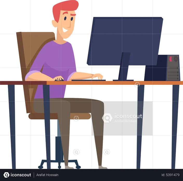Man playing video games on computer  Illustration