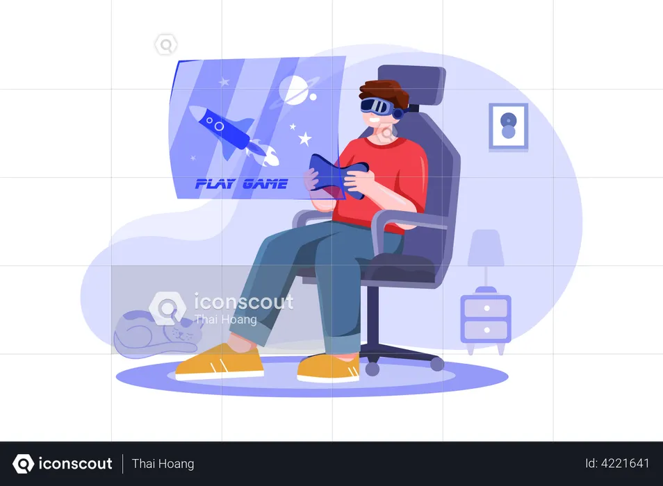 Man playing Virtual Game  Illustration