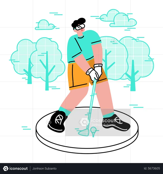 Man  playing virtual golf  Illustration