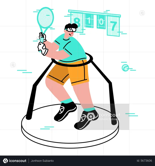 Man playing virtual tennis  Illustration