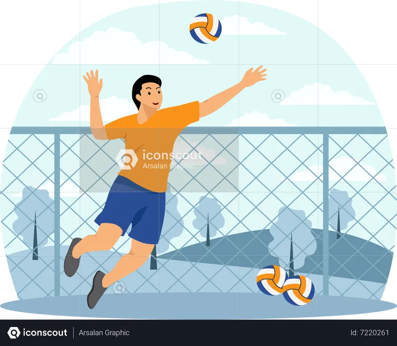 Man Playing Volleyball  Illustration