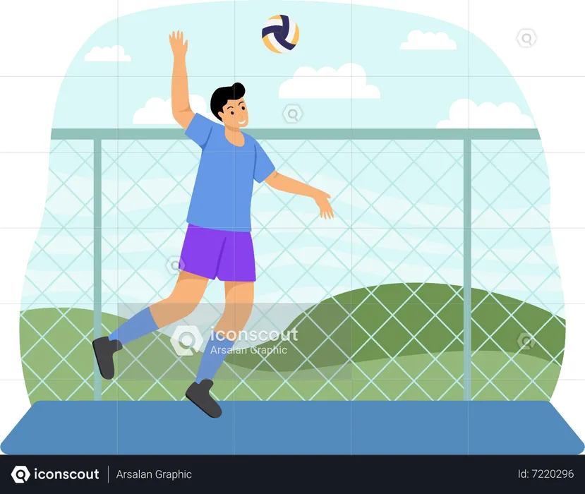 Man Playing Volleyball  Illustration