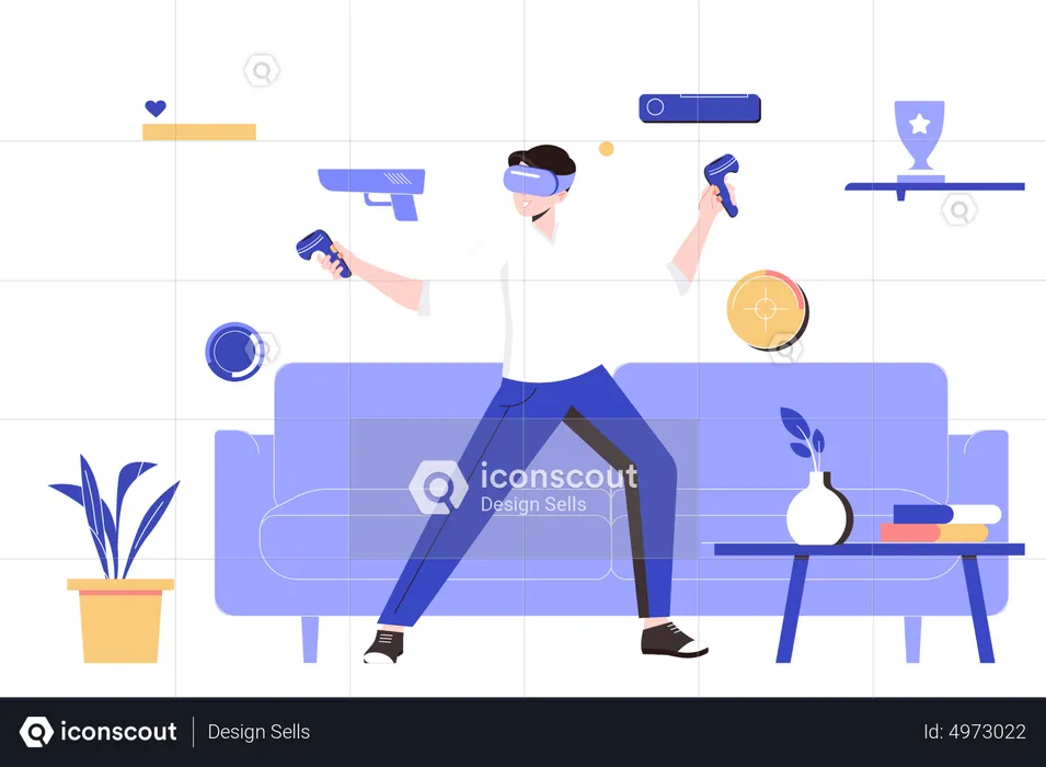 Man playing VR game at home  Illustration