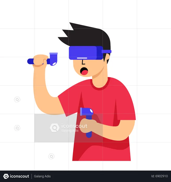 Man Playing VR Gaming  Illustration