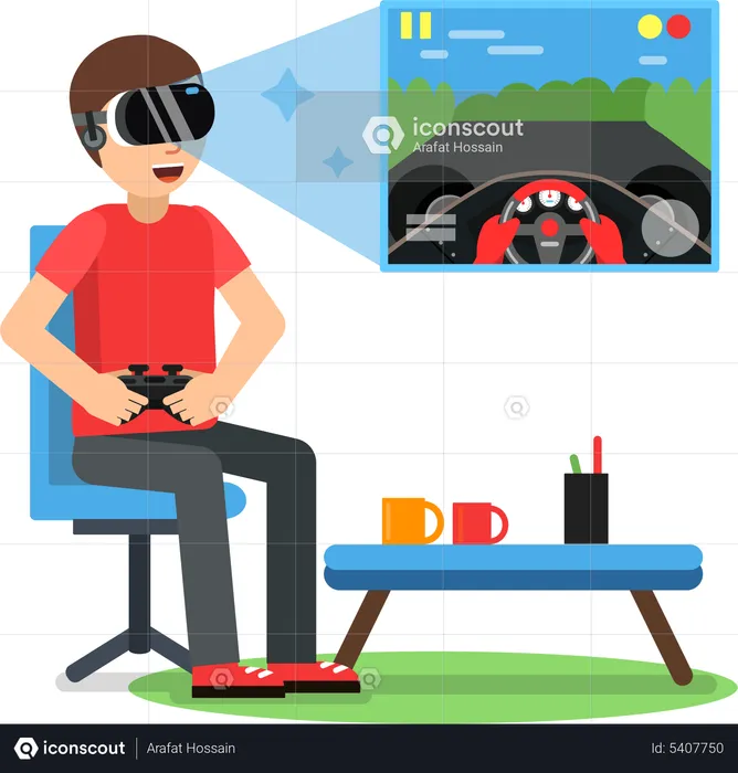 Man playing VR racing game  Illustration