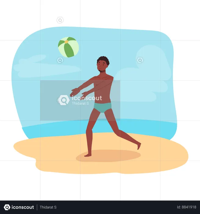 Man Playing with Beachball  Illustration