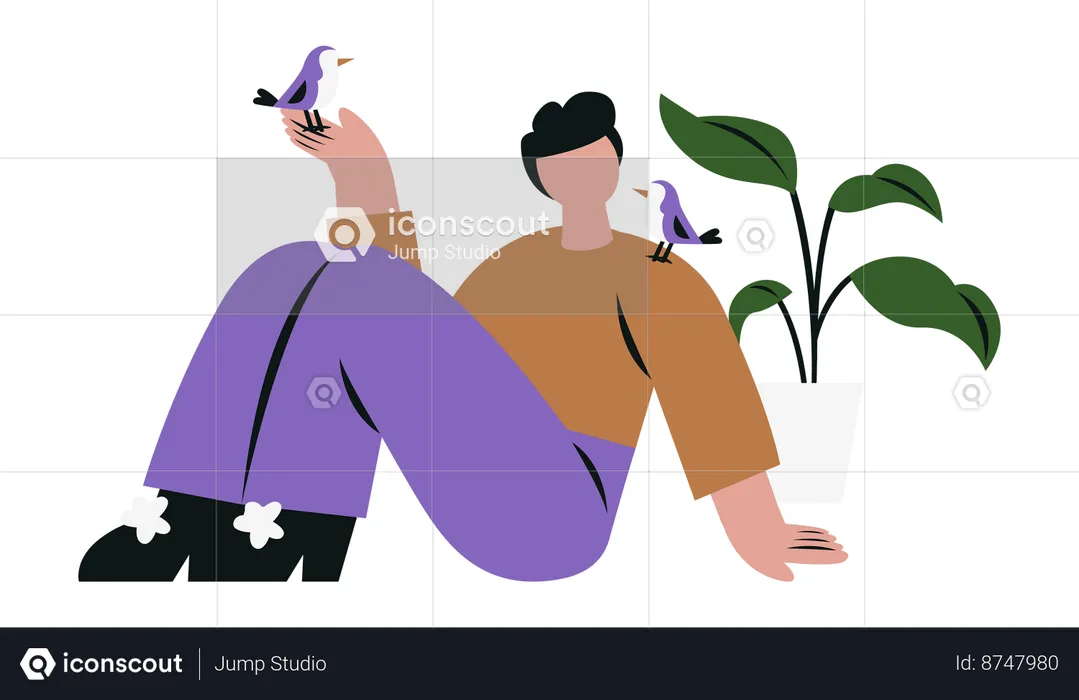 Man Playing with Birds  Illustration