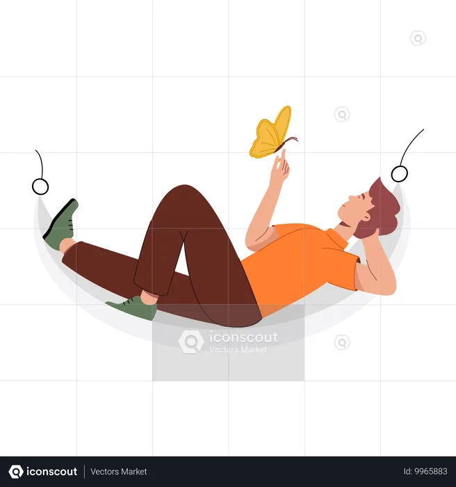 Man playing with Butterfly  Illustration