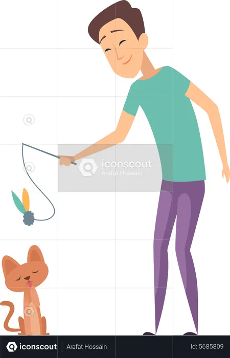 Man playing with cat  Illustration