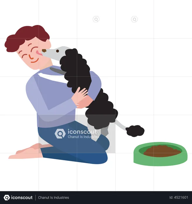 Man playing with dog  Illustration