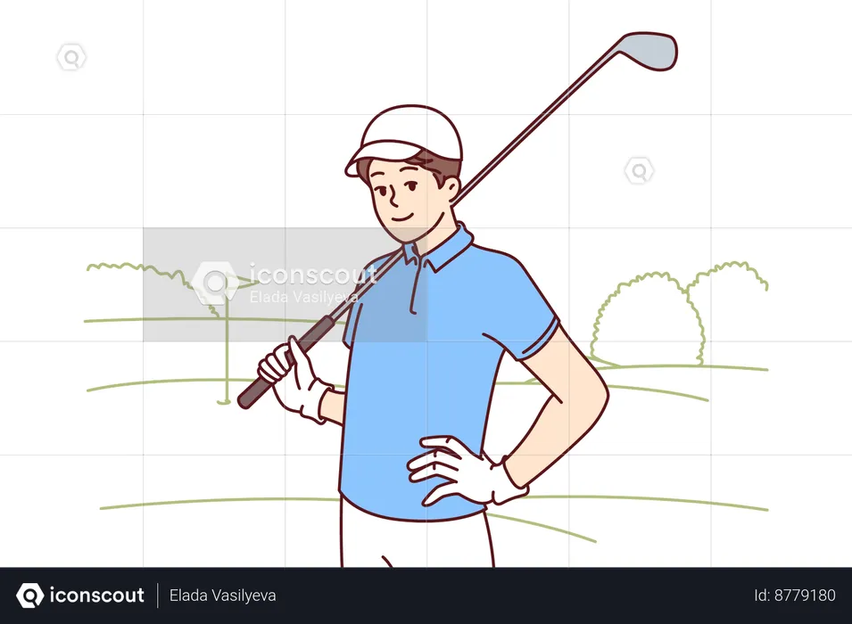 Man plays golf in golf ground  Illustration