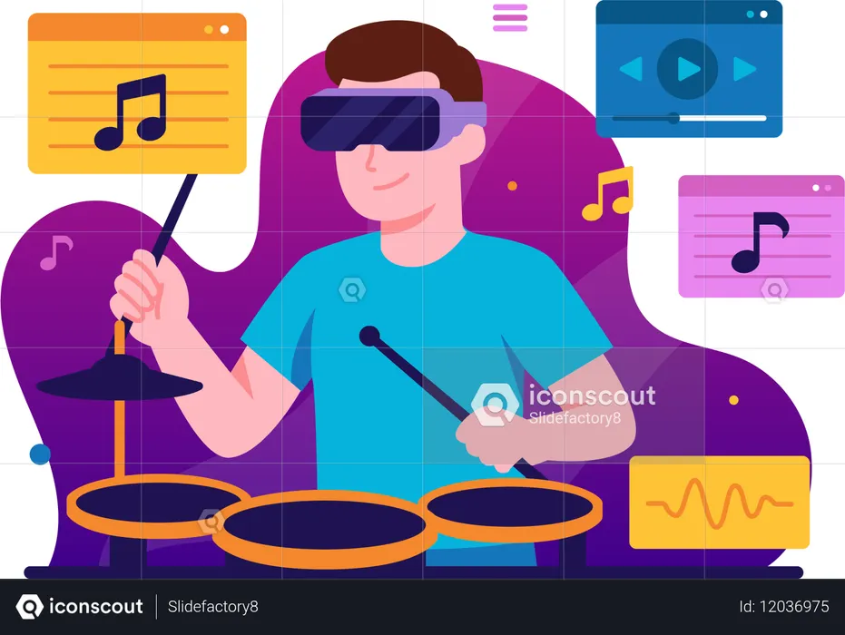 Man plays music assisted by VR technology  Illustration