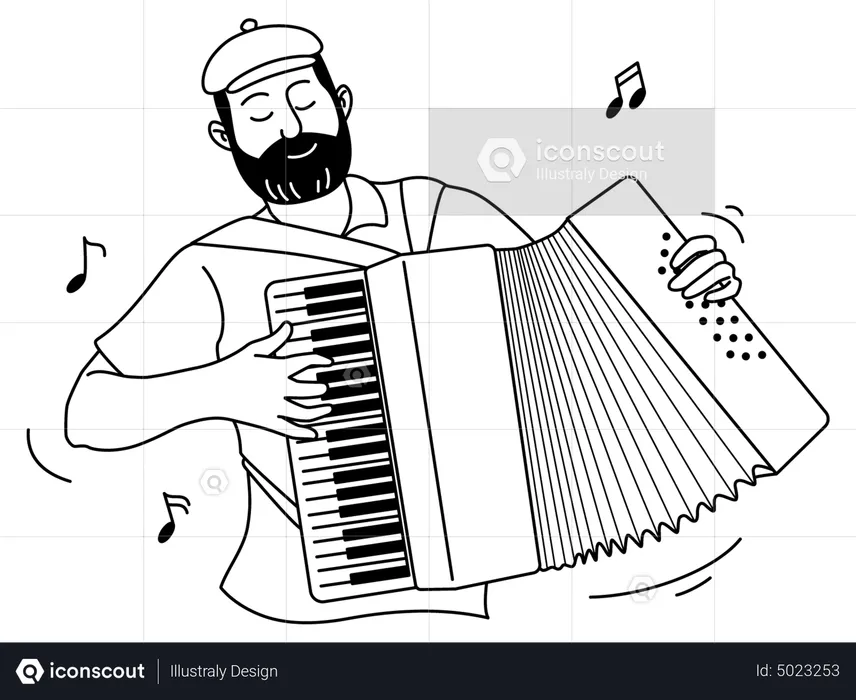 Man Plays The Accordion  Illustration