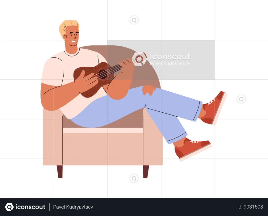 Man plays ukulele guitar  Illustration