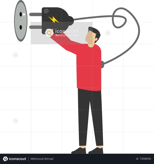 Man plug in electricity to recharge energy  Illustration