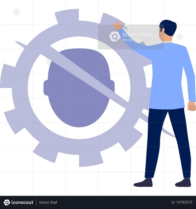 사업가의 작업을 가리키는 남자  일러스트레이션