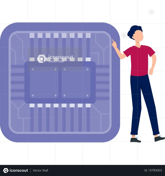 Man pointing at data cable with focus  Illustration