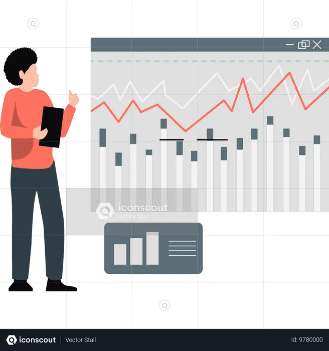 Man pointing at dots diagram  Illustration