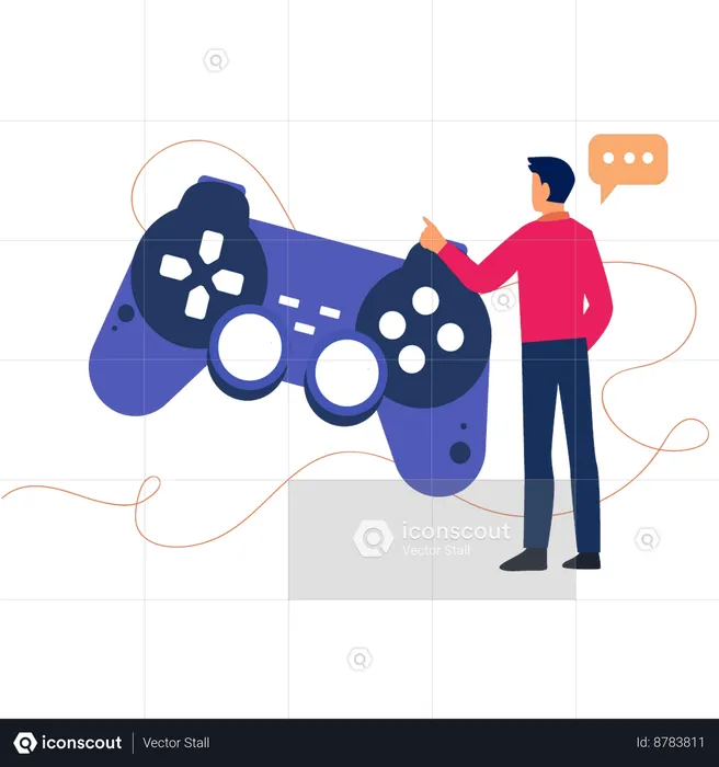 Man Pointing At Game Controller  Illustration