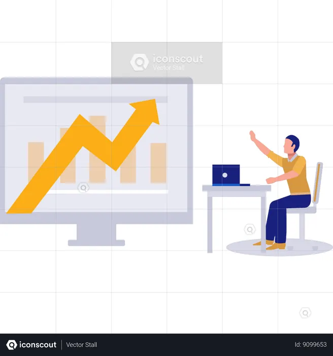 Man pointing at growing graph  Illustration