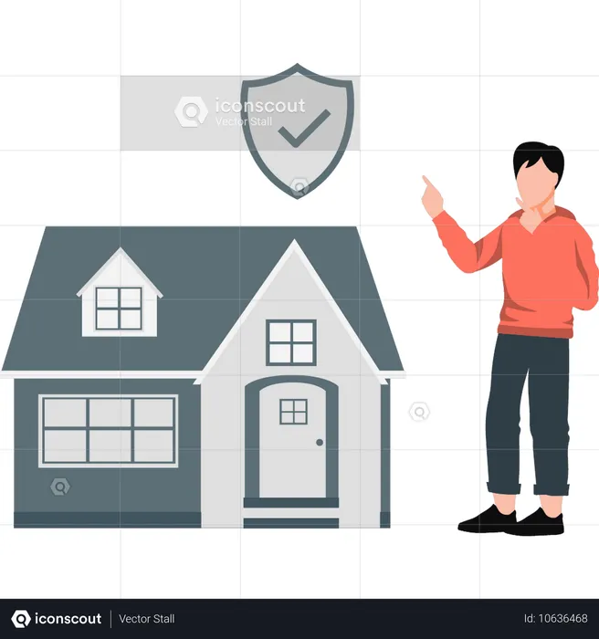 Man pointing at house protection  Illustration