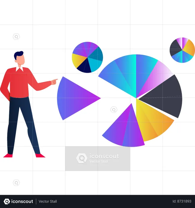 Man pointing at pie graph  Illustration