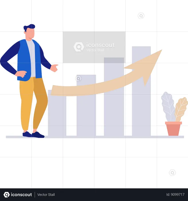 Man pointing at stock market graph  Illustration