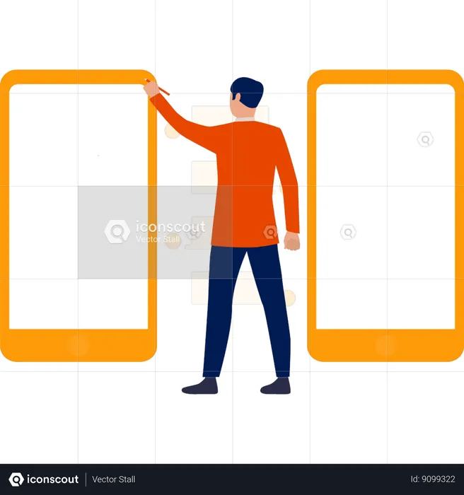 Man Pointing At Wireless Transferring Data  Illustration