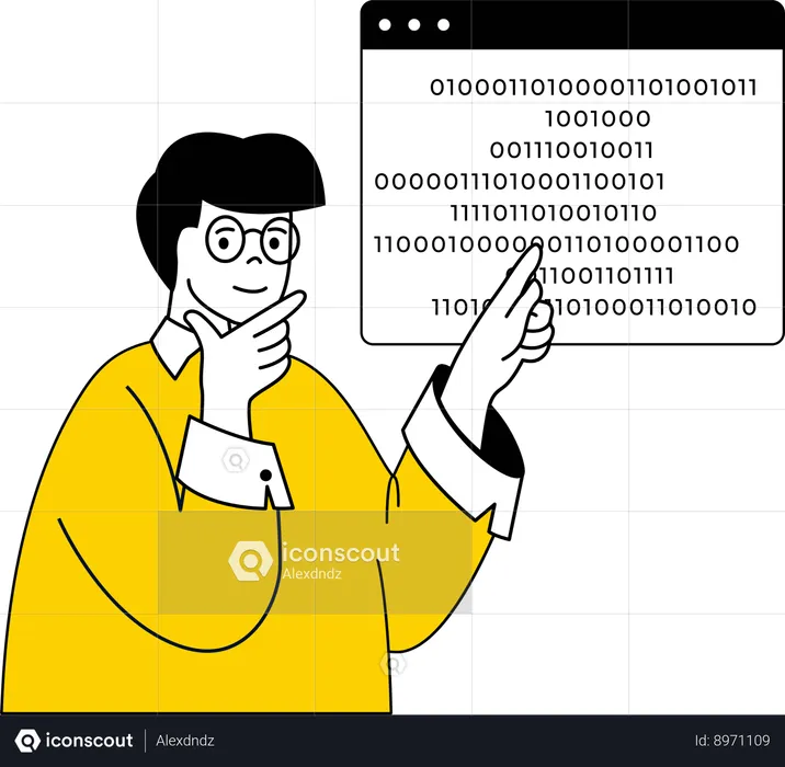 Man pointing binary coding  Illustration