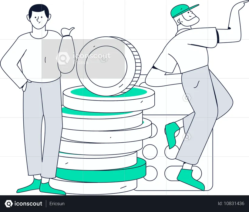 Man pointing budget calculation  Illustration